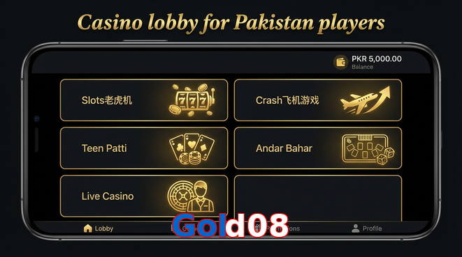 Lobby view of Gold08 for Pakistan users